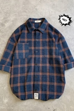 2021夏季新款大码男港风平铺运动情侣休闲七分袖衬衫C518-P35，男装衬衫，电商A001