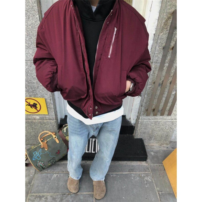 MF09-特P100现货高品质直播款酒红色立领棉衣加棉飞行服,男装棉衣,电商B327