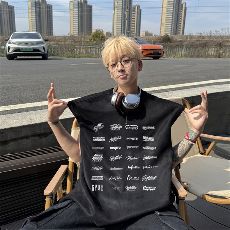 麂皮绒背心坎肩男T恤美式港风潮JB419-特P19控38图片