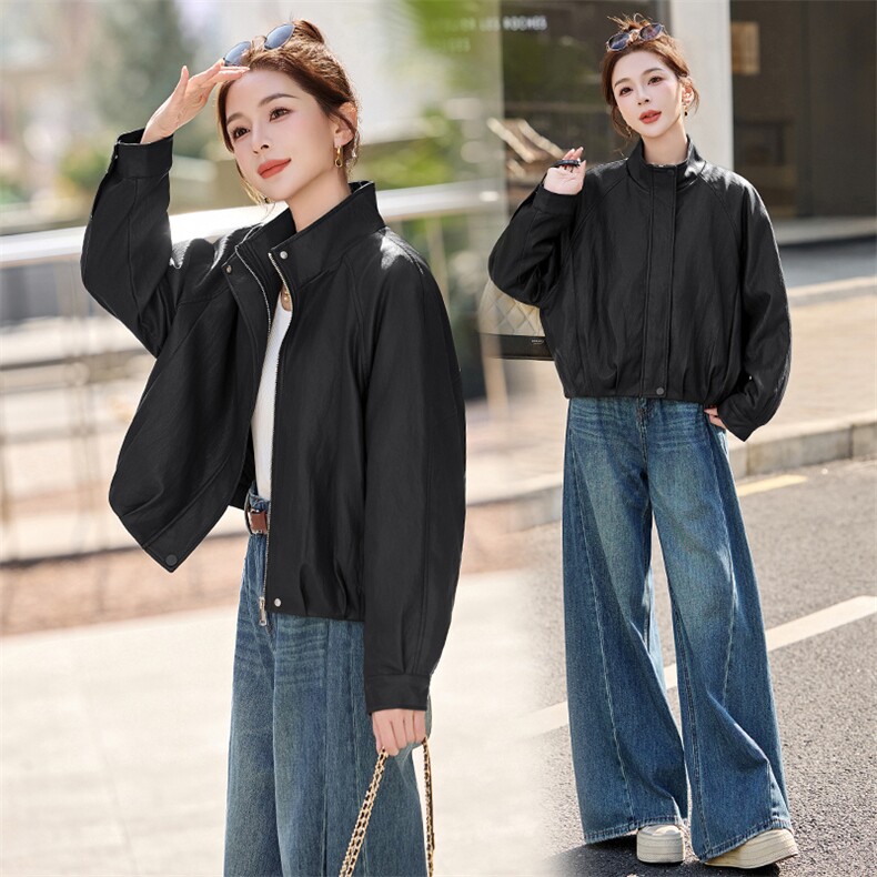 皮衣外套女春秋季2026新款小个子港风复古高级感皮夹克，女装皮衣，秀美人生