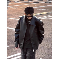 网图美式复古潮流机车皮衣外套男高级感黑色皮夹克J2579-P75，男装夹克，星座1213