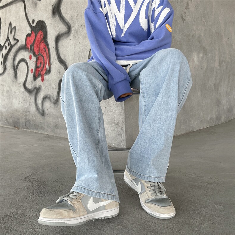 主推！宽松直筒拖地系绳牛仔裤长裤B377-K01-P38-限58，男装牛仔裤，电商B377