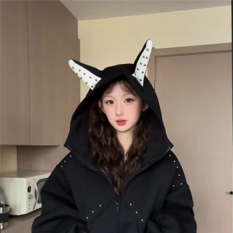 6168-P72美式重磅解构连帽外套冬季潮牌设计感拼接卫衣,女装短外套,电商B323A