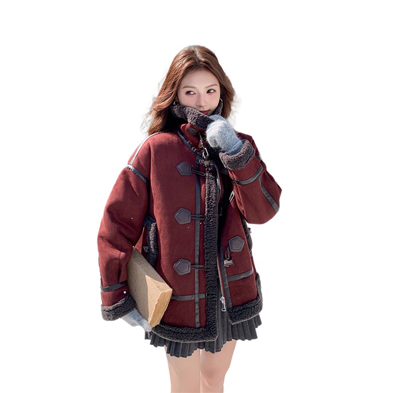 主推现货2025冬季短款牛角扣皮毛一体C022-9109-P205-K298,女装皮草,2C022