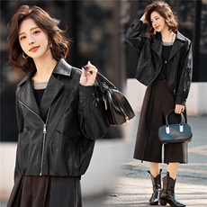 妖精的口袋复古棕色皮衣女2026春秋季新款高级感甜酷短款夹克外套，女装皮衣，美拉德工厂直营店