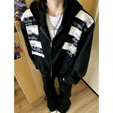 美式高街字母贴布开衫卫衣外套JK0158-P50，女装短外套，星座313A(原308A-2)