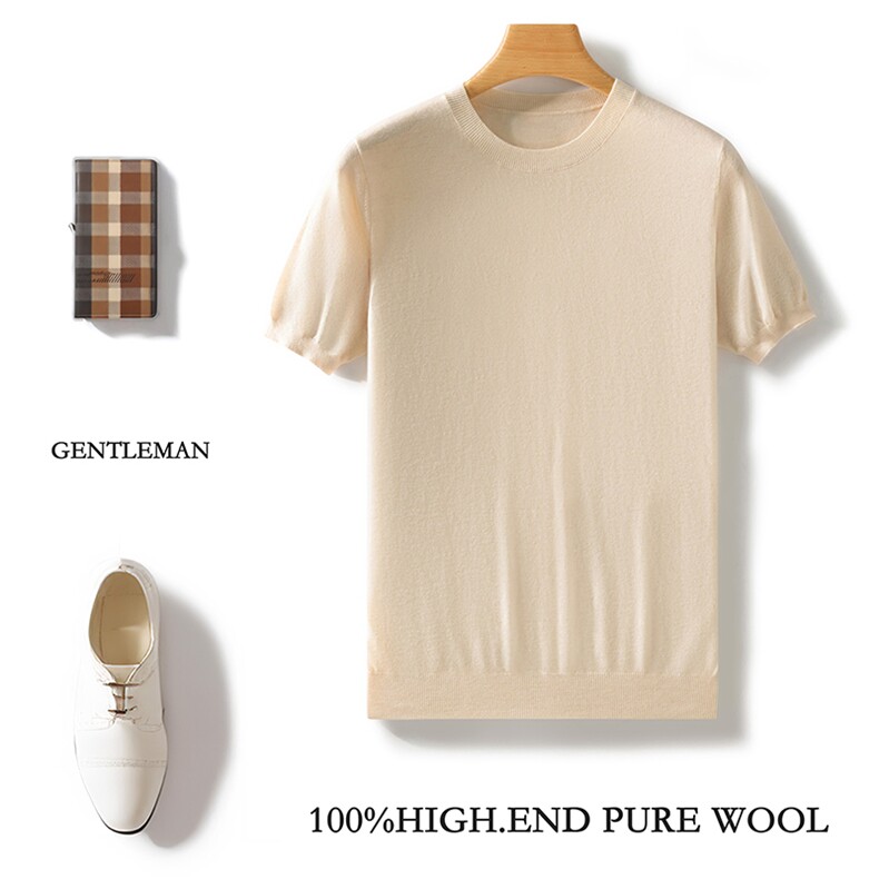 2024秋冬新款圆领套头纯色精纺羊毛短袖，男装羊毛衫，邓利维