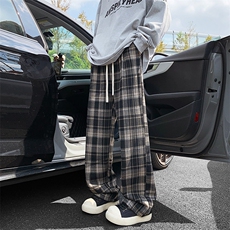 10加绒格子裤秋冬复古宽松慵懒拖地裤阔腿裤XZ211-1-K2463-P65，男装卫衣，星座211-1