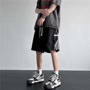 侧边条纹短裤男夏季vibe高街宽松五分中裤潮牌运动休闲DK225-P33图片
