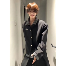 网图有货条纹衬衫假两件拼接开衫卫衣翻领宽松外套男女A997-P58，男装衬衫，星座1505