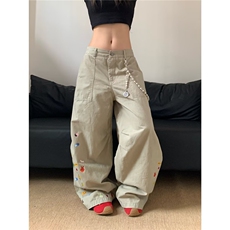 美式复古印花宽松小众工装裤男女弯刀休闲裤K206-P53，男装工装外套，星座308B-2