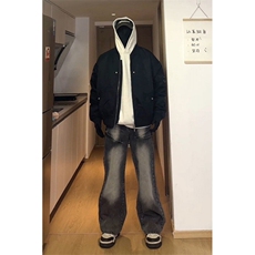 【高品质现货】春季裂纹烧花黑色牛仔裤P60-控88，男装牛仔裤，星座610A