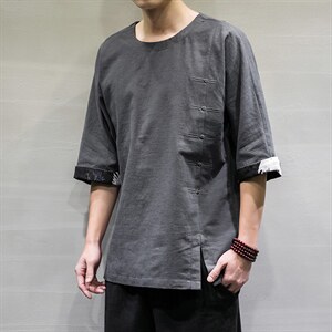 春夏新款风大码宽松棉麻短袖t恤男七分袖DSA008/T063/P60图片
