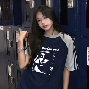 抖音得物品质二开240克宽松纯棉美式潮牌插肩三杠织带短袖T恤图片