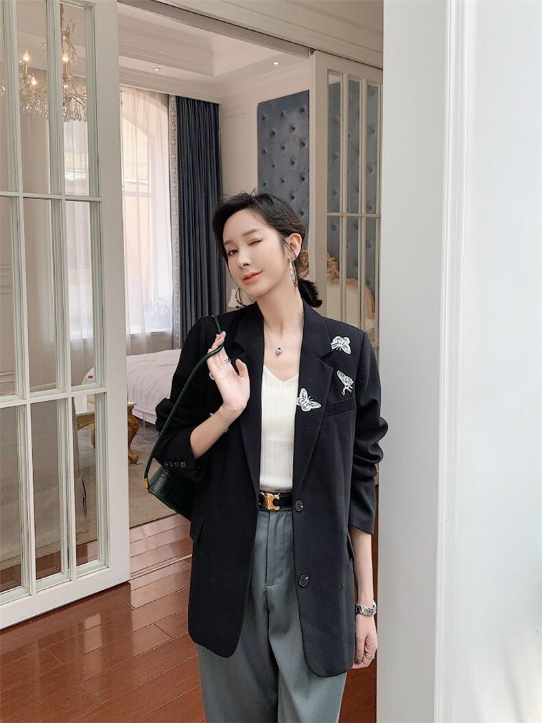 春季欧版西装发夜光的蝴蝶，女装西装，蓝衣可