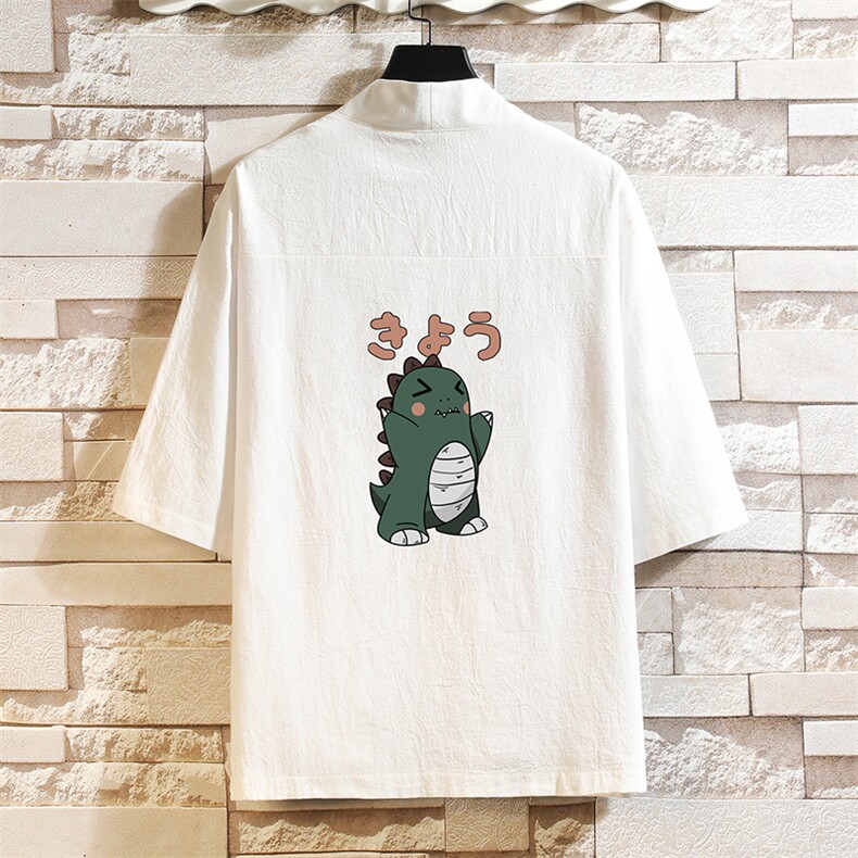 HF59037-P40风汉服男开衫外套七分袖道袍 砖墙挂拍图片
