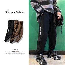 2021夏季新束脚休闲裤港风男条纹印花大码学生九分运动卫裤K69P40，男装休闲裤，电商A001
