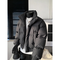 现货5W件冬季三防重磅硬挺boxy短款羽绒立领PU皮棉衣外套加厚棉服，男装棉衣，电商A486-1