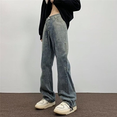 D8222-P48春季新品潮流牛仔裤男ins宽松水洗秋季复古直筒阔腿长裤，男装牛仔裤，星座603-2