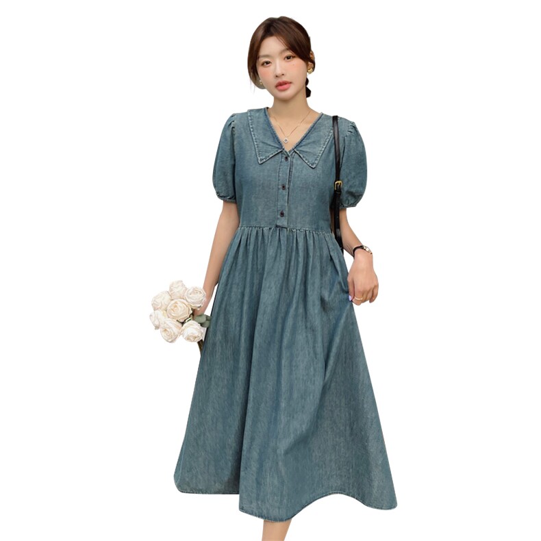 新款现货v领休闲牛仔连衣裙212A-609-P115-165,女装连衣裙,浙宝212A