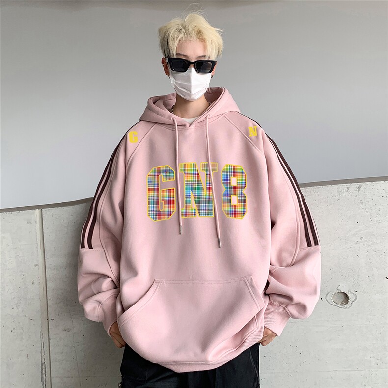 高品质！全棉重磅400克潮牌宽松休闲三条杠连帽卫衣RH1409特p58,男装卫衣,星座610B-1