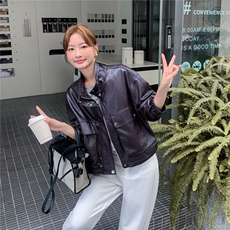 复古机车皮衣女秋装新款短款翻领皮夹克今年流行黑色外套气质显瘦，女装皮衣，意芙