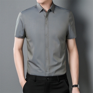 夏季中年男士短袖衬衫休闲商务中年爸爸装薄款透气免烫衬衫P60图片