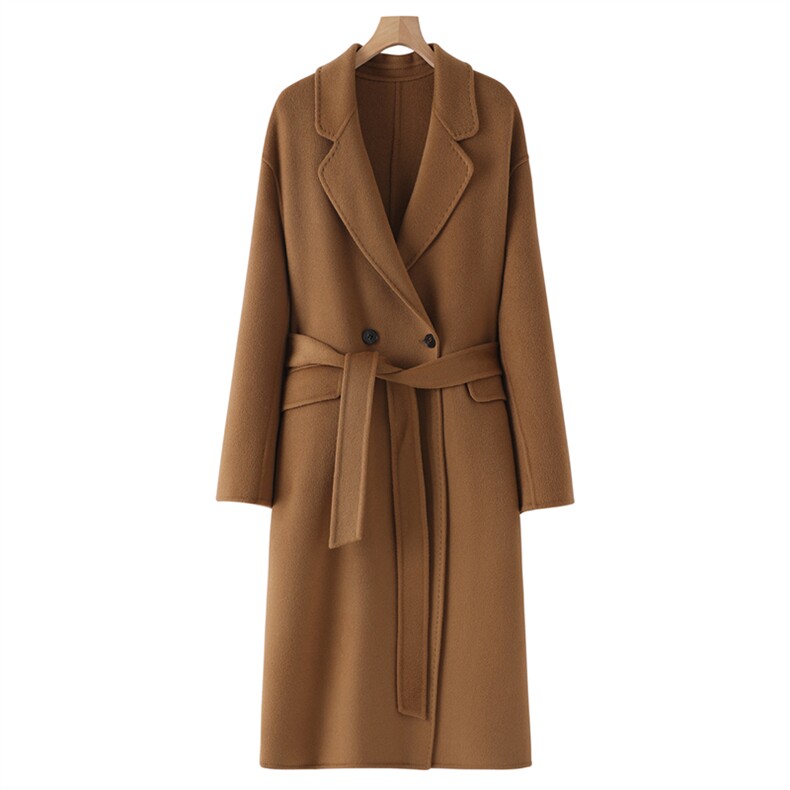 2025年秋季新款百搭女士polo领系绳大衣，女装双面呢大衣，鹿展羊绒大衣