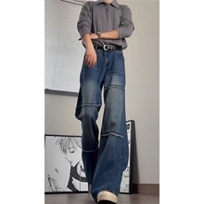 小众设计感毛边男女美式高街直筒宽松阔腿裤SA376P45，男装休闲裤，星座1112-1