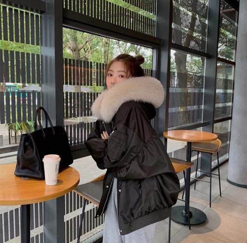 冬款雪山派克狐狸毛领兔毛外套，女装，青菜萝卜