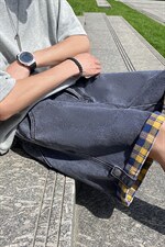 ins情侣宽松格子翻边夏季薄款五分裤子牛仔短裤男A125-DK16-P38，男装牛仔裤，电商A125