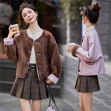 小香风外套女2025秋冬新款小个子巨好看的短款两面穿加绒皮毛一体，女装棉衣/棉服，意芙