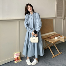 春现盐系浅蓝色条纹休闲风连衣裙B190-5010-P135-K198，女装连衣裙，2B190