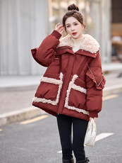 2025冬季新款休闲拼接羊羔毛白鸭绒羽绒服外套，女装羽绒服，橙子家