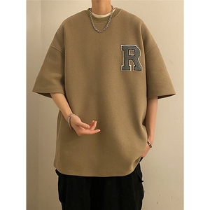 华夫格夏季新款短袖字母刺绣青少年上衣T恤JK23241-p25控38图片