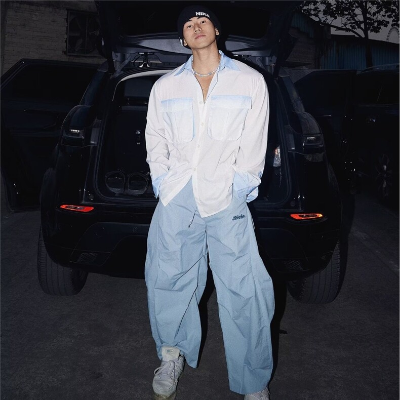 欧美风藏蓝色宽松工装阔腿休闲裤女夏高腰辣妹直筒口袋垂感拖地裤，女装休闲裤，星座1210-1