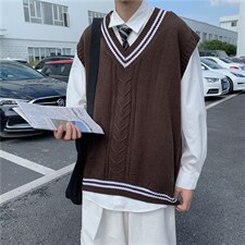 2021新款三色针织衫无袖马甲慵懒风外搭毛衣学院风背心M160-P32，男装背心/马甲，星座512-4