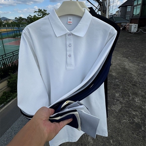 CP02男士长袖纯色POLO衫大码男女团队可定制印花秋T恤学生青少年图片