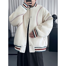 美式潮牌刺绣短款棒球服夹棉外套男冬季穿搭防风保暖毛呢夹克棉袄，男装夹克，星座506A