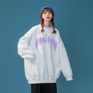 中性风秋季新款不对称文字潮牌印花宽松圆领百搭卫衣W1001P25控38图片