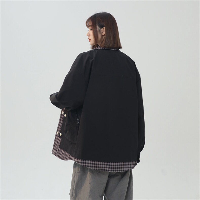 女模-2025春季休闲痞帅工装假两件翻领夹克潮流外套-JK2582P78,男装夹克,星座301B-2（原A443-1）
