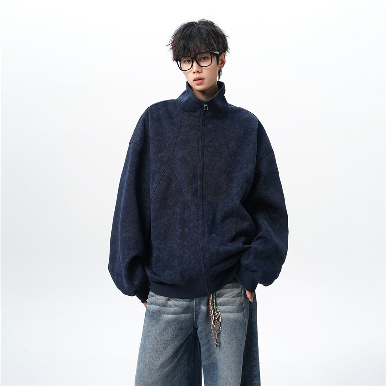 特批扎染开衫卫衣男美式重磅解构拼接脏脏拉链立领外套KS008-TP65，女装短外套，电商B312