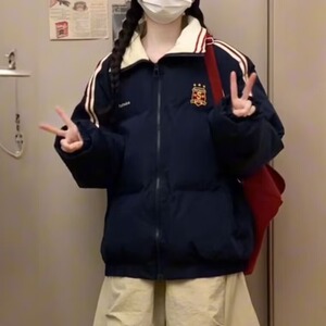 新款棉服女冬季复古藏青色宽松oversize学院风休闲百搭外套JK9003图片