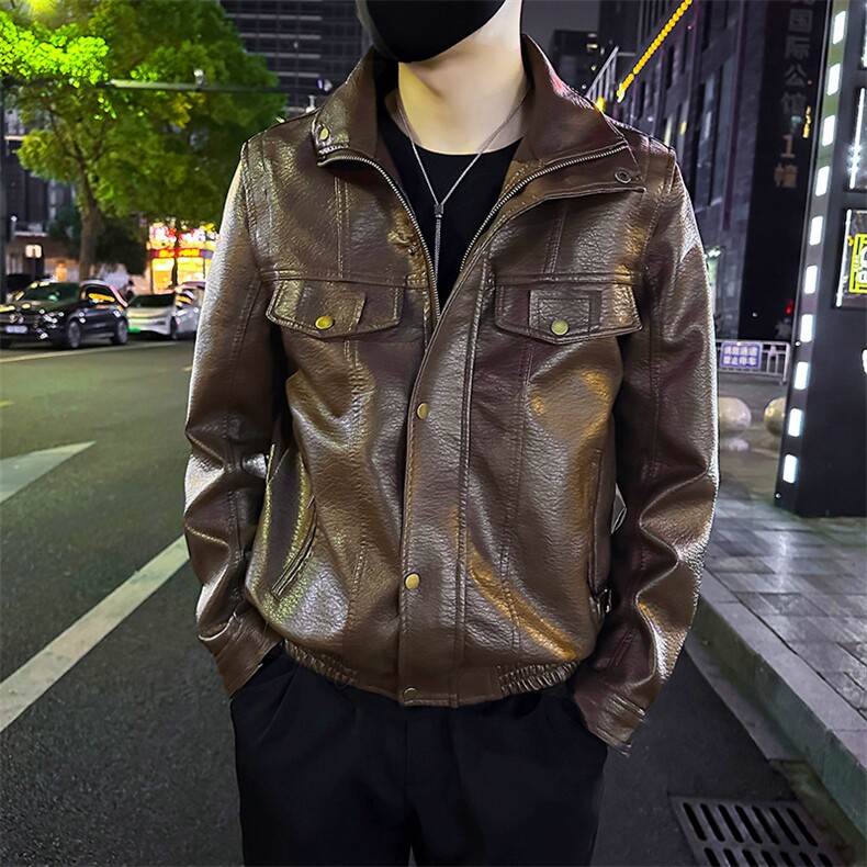 男士复古立领服皮衣男潮流机车外套皮夹克P8806-P128,男装夹克,电商A368