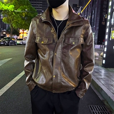 男士复古立领服皮衣男潮流机车外套皮夹克P8806-P128，男装夹克，电商A368