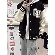 美式复古字母印花棒球服外套撞色拼接夹克JK12特P55，男装夹克，星座908-1