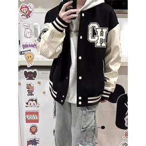 美式复古字母印花棒球服外套撞色拼接夹克 JK12 特P55图片