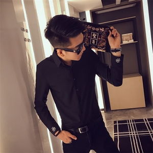 痞帅小伙 手臂刺绣修身显瘦长袖衬衫男CS39C/P50控78特图片