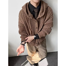 日系复古纯色针织开衫外套男女百搭提花情侣毛衣513AKS2658P62，男装针织衫/毛衣，星座513A