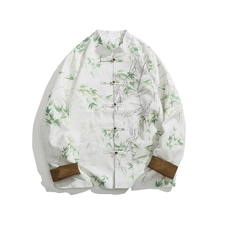 竹叶印花长袖外套新中式立领夹克唐装大码中山装1910-P100,男装夹克,电商B378（原B341）
